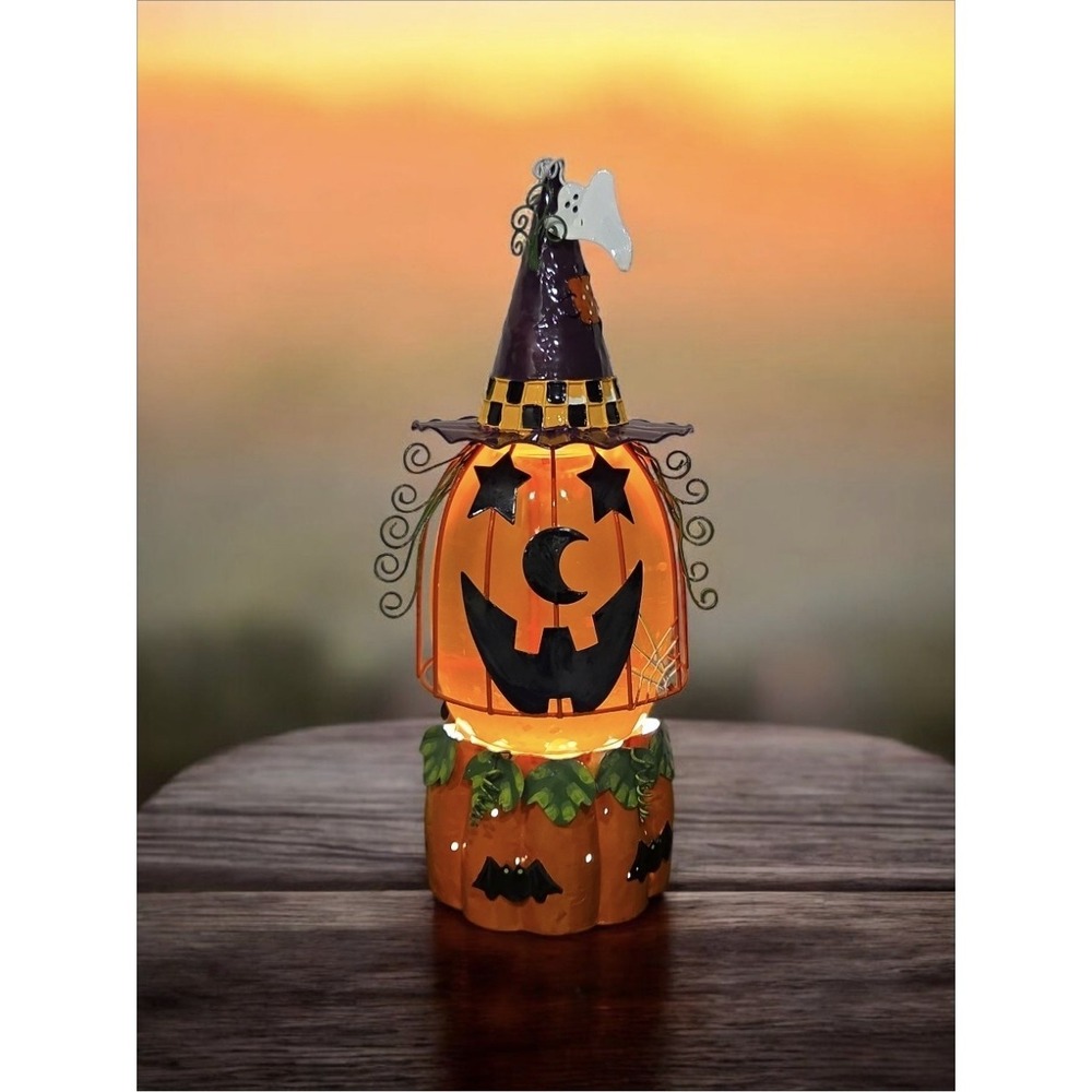 PUMPKIN AQUA GLITTER   LAMP WITCH HAT 14" ELECTRIC HALLOWEEN NEW IN BOX JCPENNEY - Picture 14 of 16